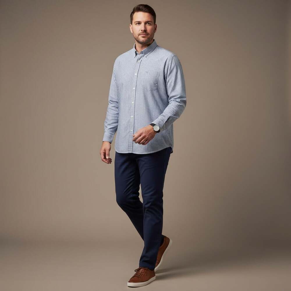 Mens XXL Navy Stripe Shirt Paul Costelloe Long Sleeve Button Down Regular Fit